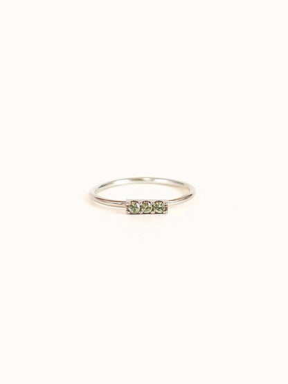 Green sapphire bar ring white gold