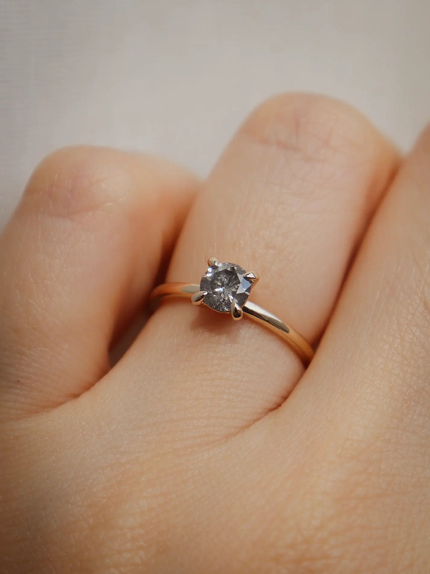 Ravenna. Natural salt and pepper diamond solitaire ring