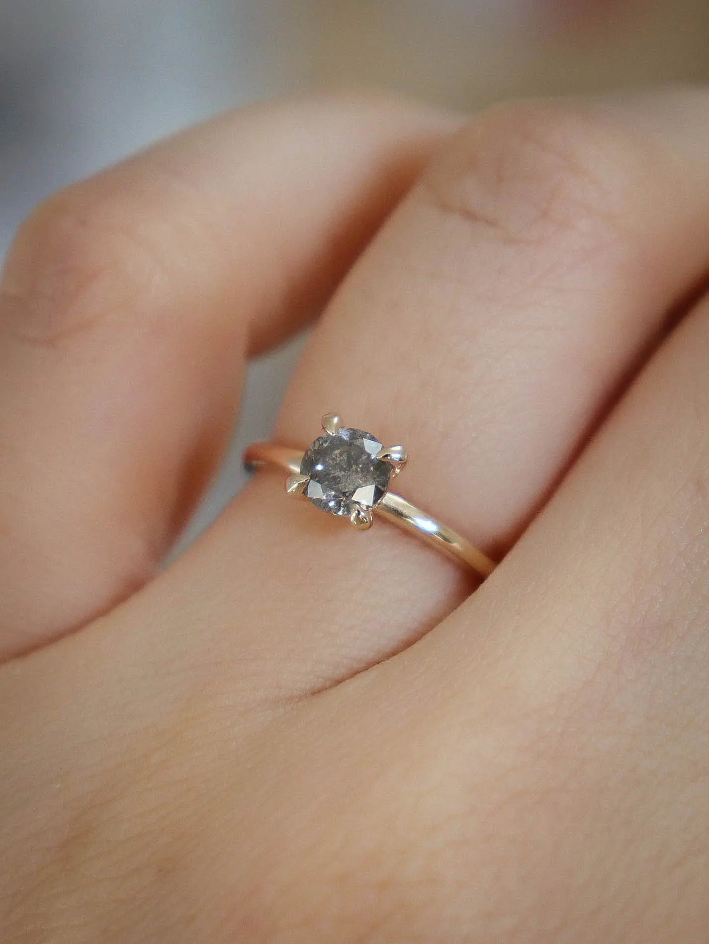 Ravenna. Natural salt and pepper diamond solitaire ring