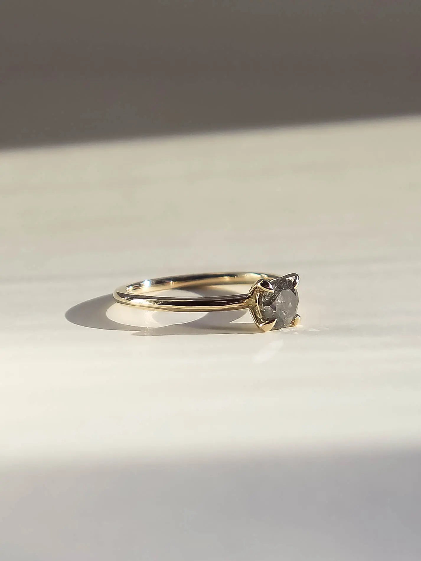 Ravenna. Natural salt and pepper diamond solitaire ring