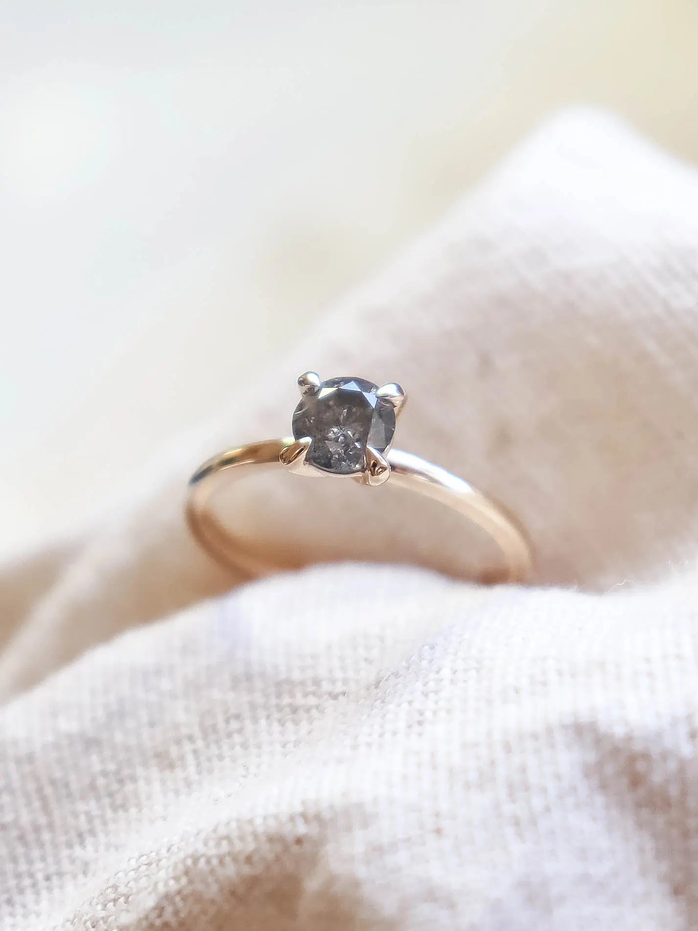 Ravenna. Natural salt and pepper diamond solitaire ring
