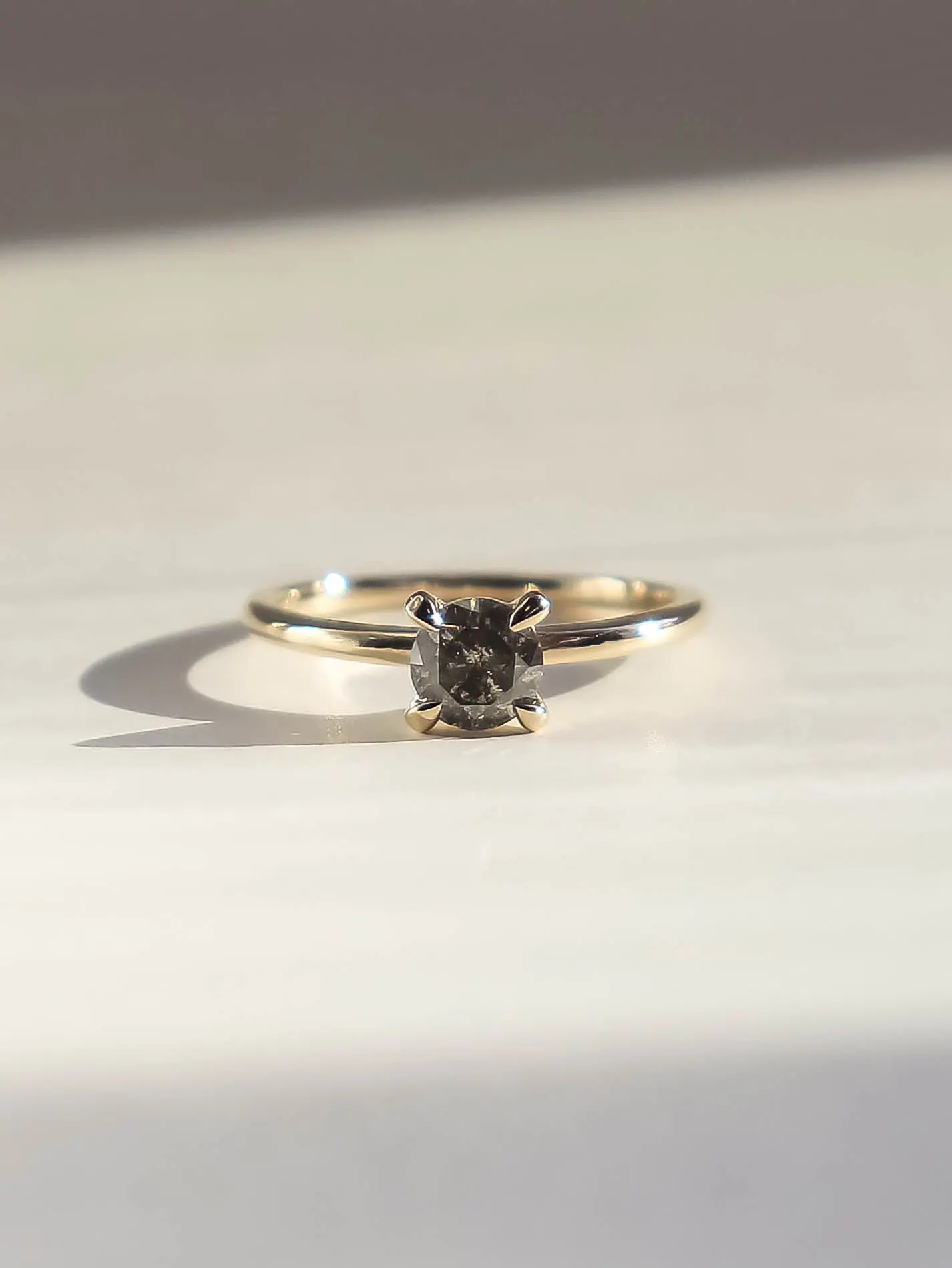 Ravenna. Natural salt and pepper diamond solitaire ring