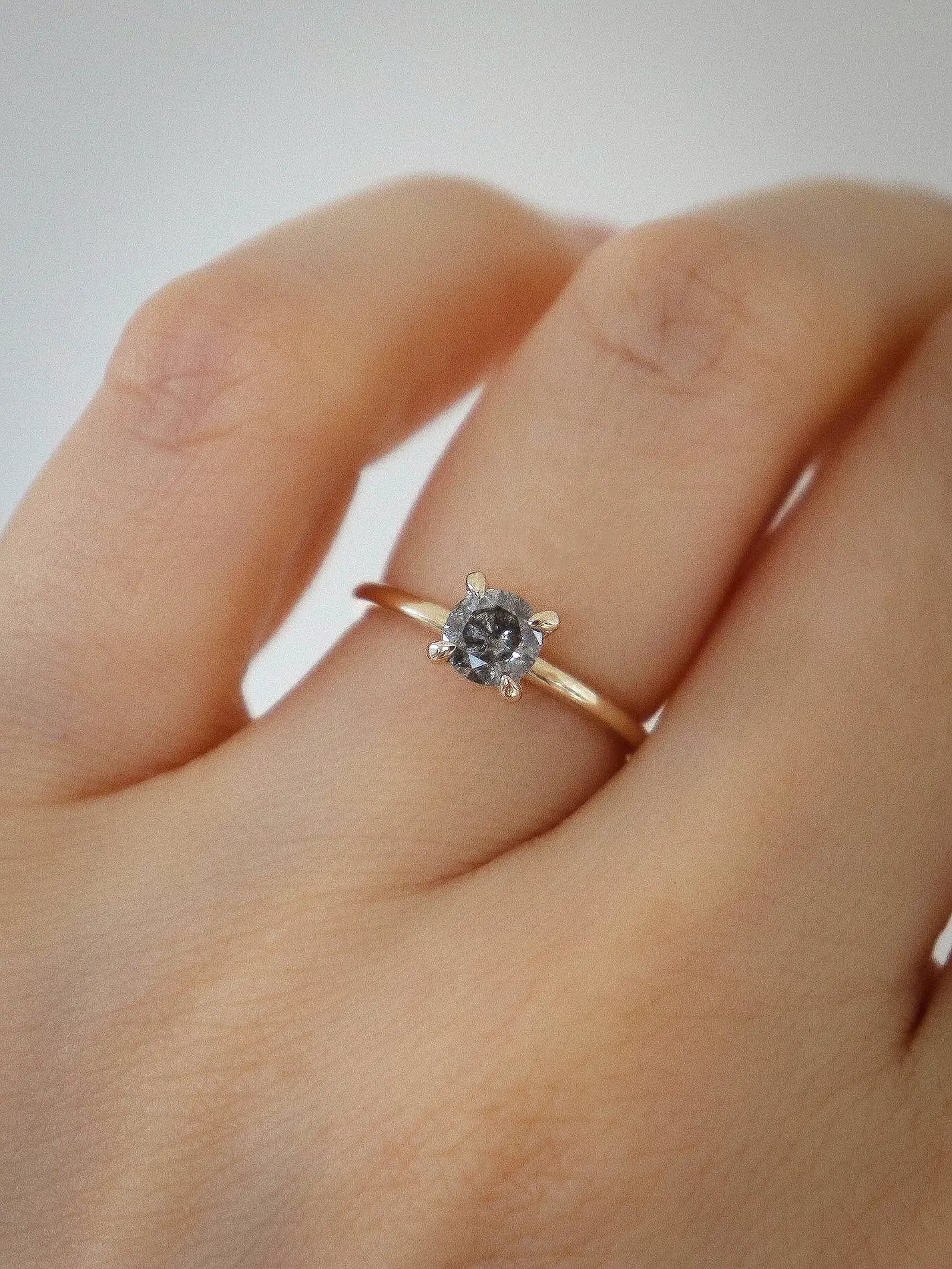 Ravenna. Natural salt and pepper diamond solitaire ring