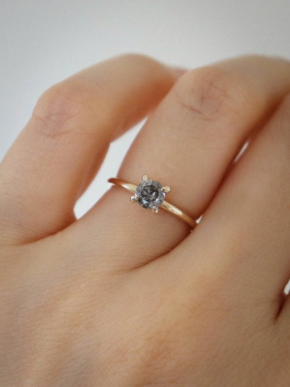 Ravenna. Natural salt and pepper diamond solitaire ring