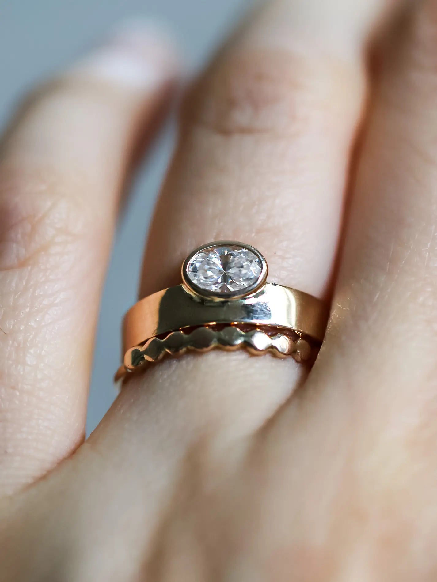 Gaia. Oval diamond bezel ring