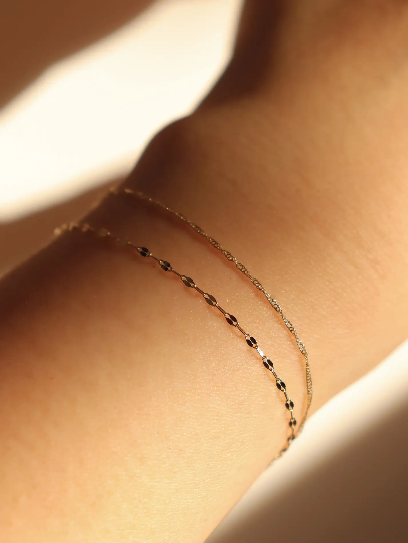 Moonlit Chain Bracelet in 10K yellow gold, polished mirror-finish links, delicate minimalist chain for layering or solo wear.